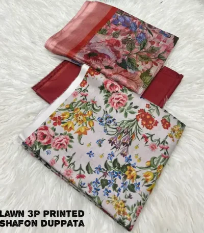 Maria B printed lawn suit 3PC with chiffon dupatta – Summer 2025 edition