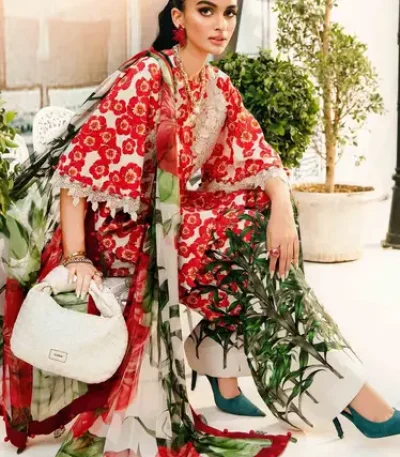Maria B M Print 3PC Lawn Suit with Spengle Work – Vol-02 2025